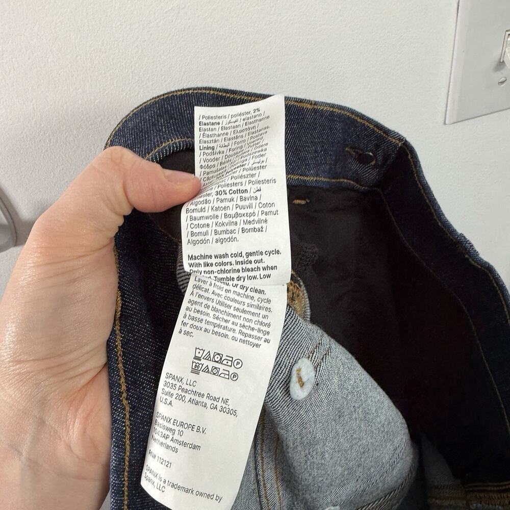 Spanx Wide Leg Pull On Jeans Raw Indigo Dark Wash Stretch Hi Rise Womens Large - Picture 10 of 11